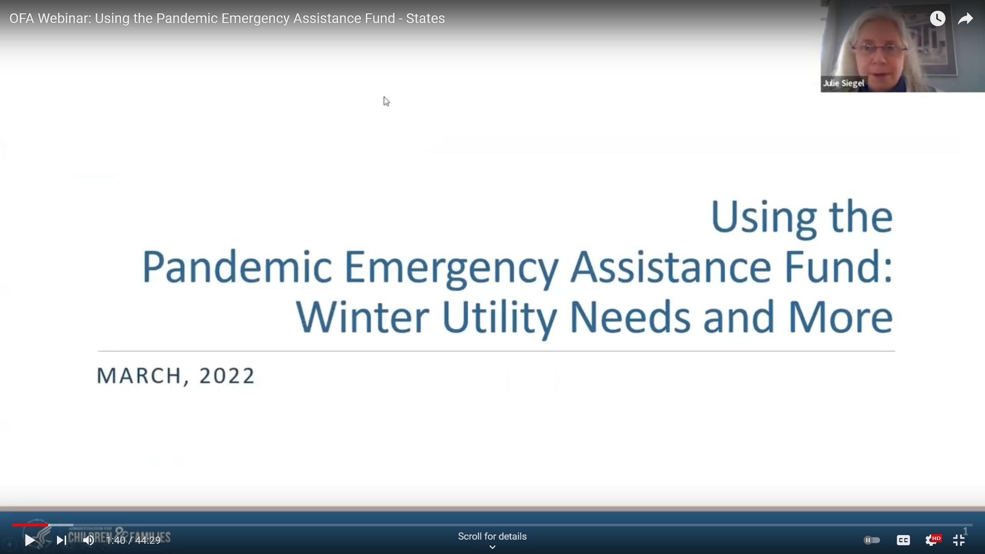 OFA Webinar: Using the Pandemic Emergency Assistance Fund - States - YouTube