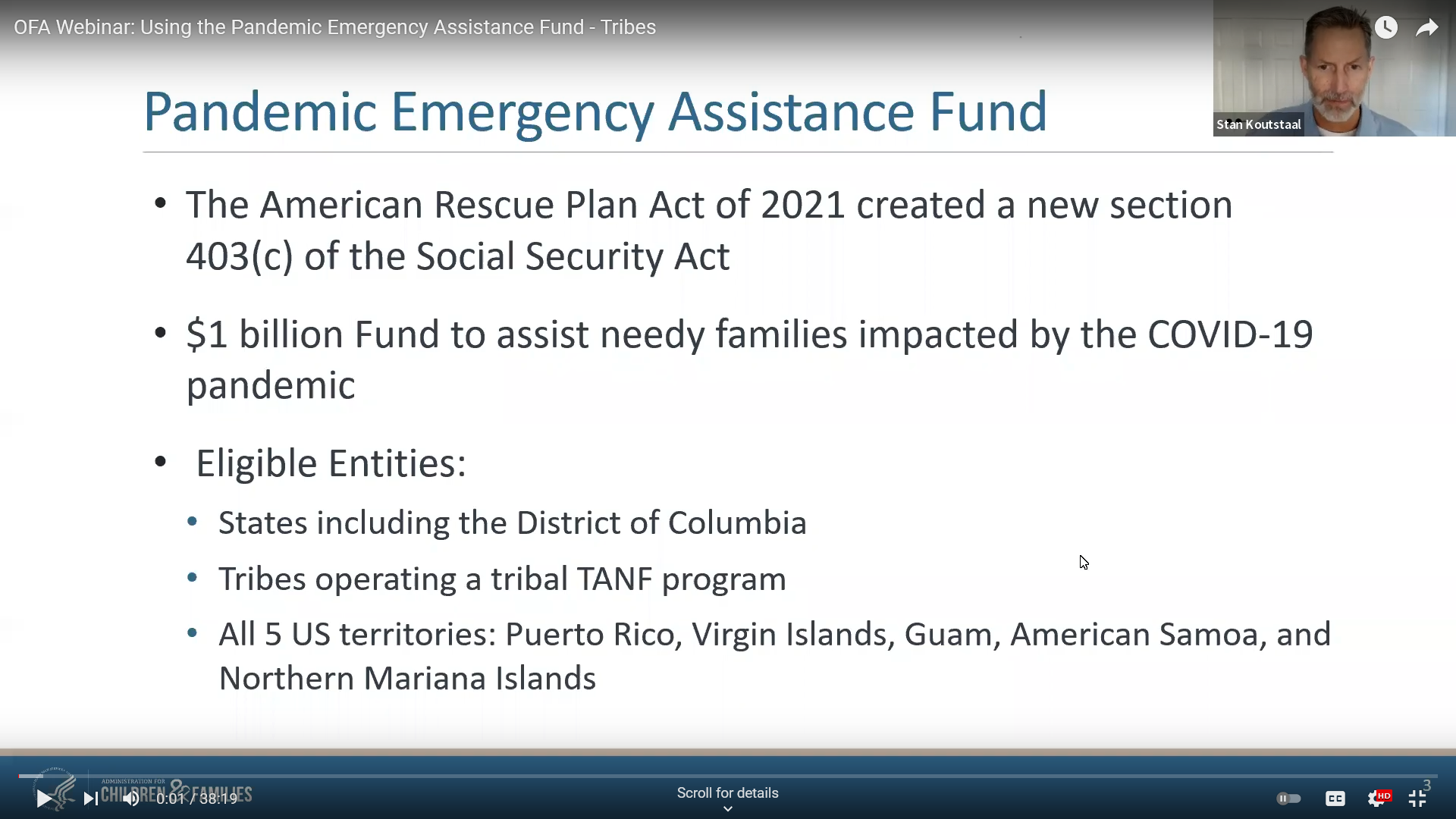OFA Webinar: Using the Pandemic Emergency Assistance Fund - Tribes - YouTube